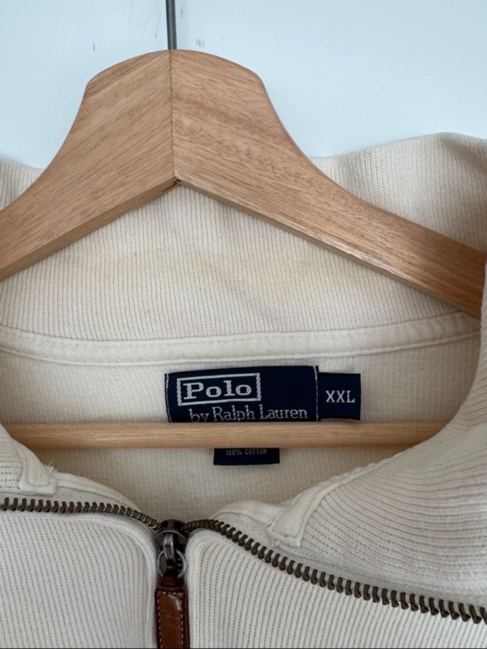 Vintage Polo Ralph Lauren Quarter Zip Pullover XXL Cream Project Piece - Picture 3 of 5